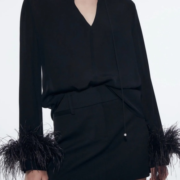 ZARA NEW COLLECTION BLOUSE WITH FEATHER 9075/530 (size XS) - Picture 6 of 8